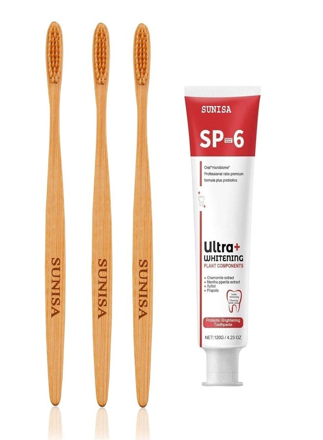 SUNISA 3 Bamboo Toothbrush with Ultra+ Whitening Toothpaste, Probiotic Formula - Image 1